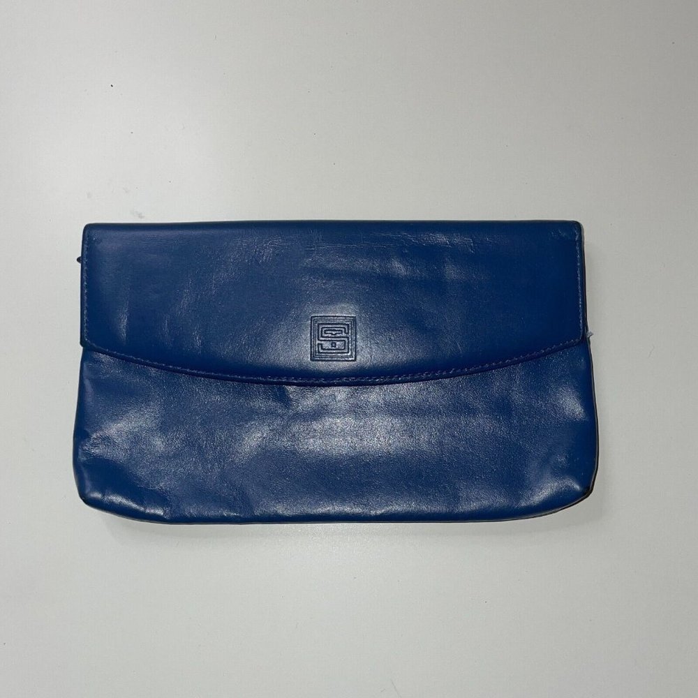 St. Thomas Vintage Blue Leather Wallet Logo Zipper Pockets